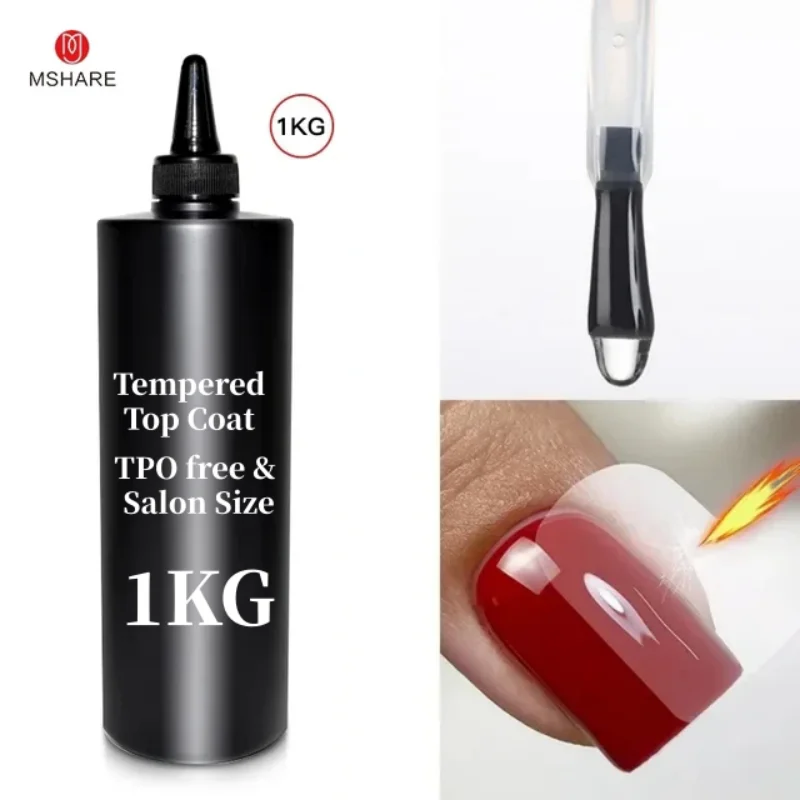 MSHARE 1kg /500g Tpo Free Non Wipe Top Coat Tempered Top Gel Shiny Hard Gel Polish No Sticky Layer Soak Off Refill Big Volume