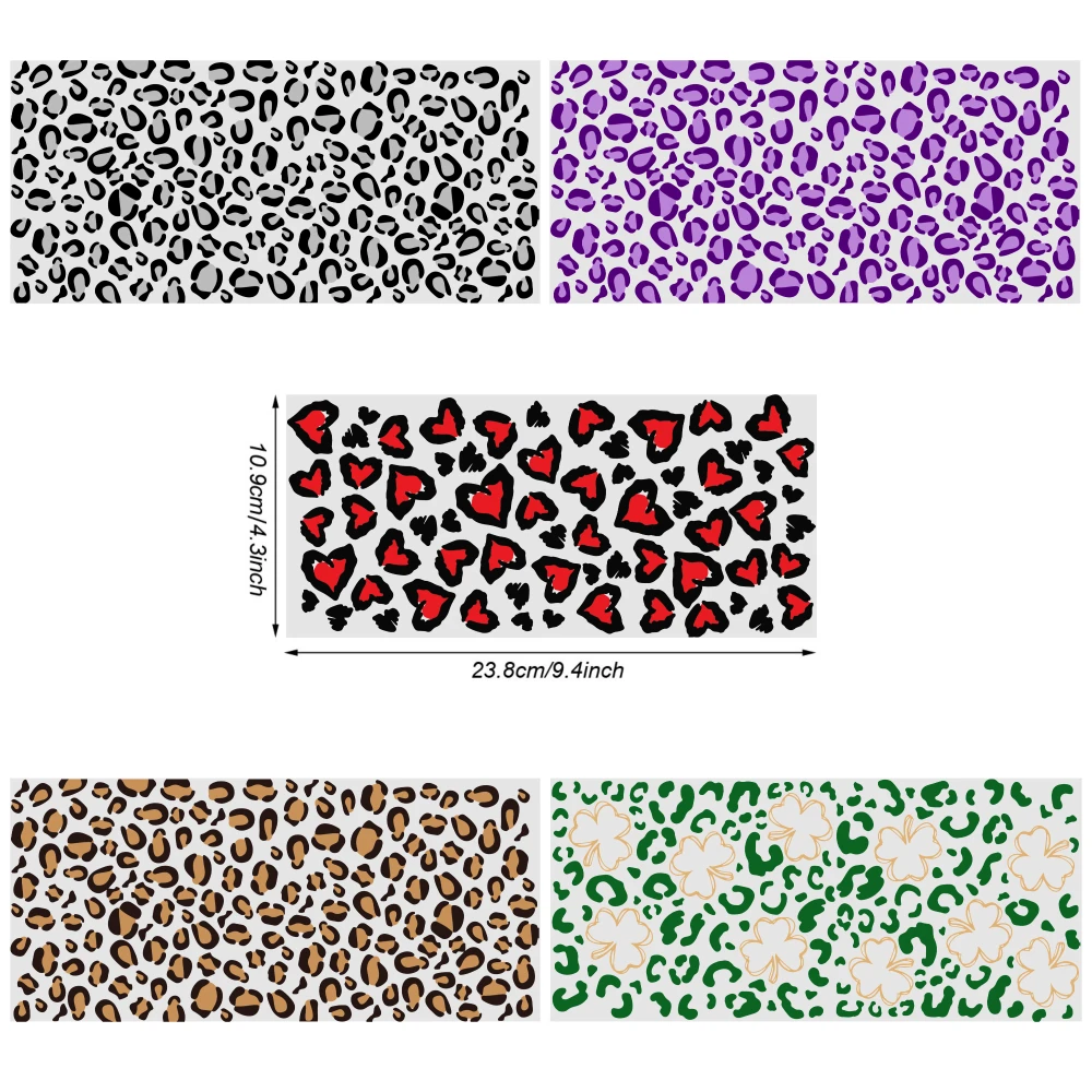 5 Sheets Green Leopard Print UV DTF Stickers Mug Decoration Gift UV DTF Stickers Transfer Sticker