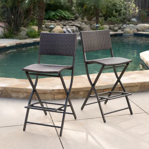 

#Outdoor Faux Rattan Metal Frame Adjustable Lightweight Modern Bar Stools Set Of 2 Multibrown