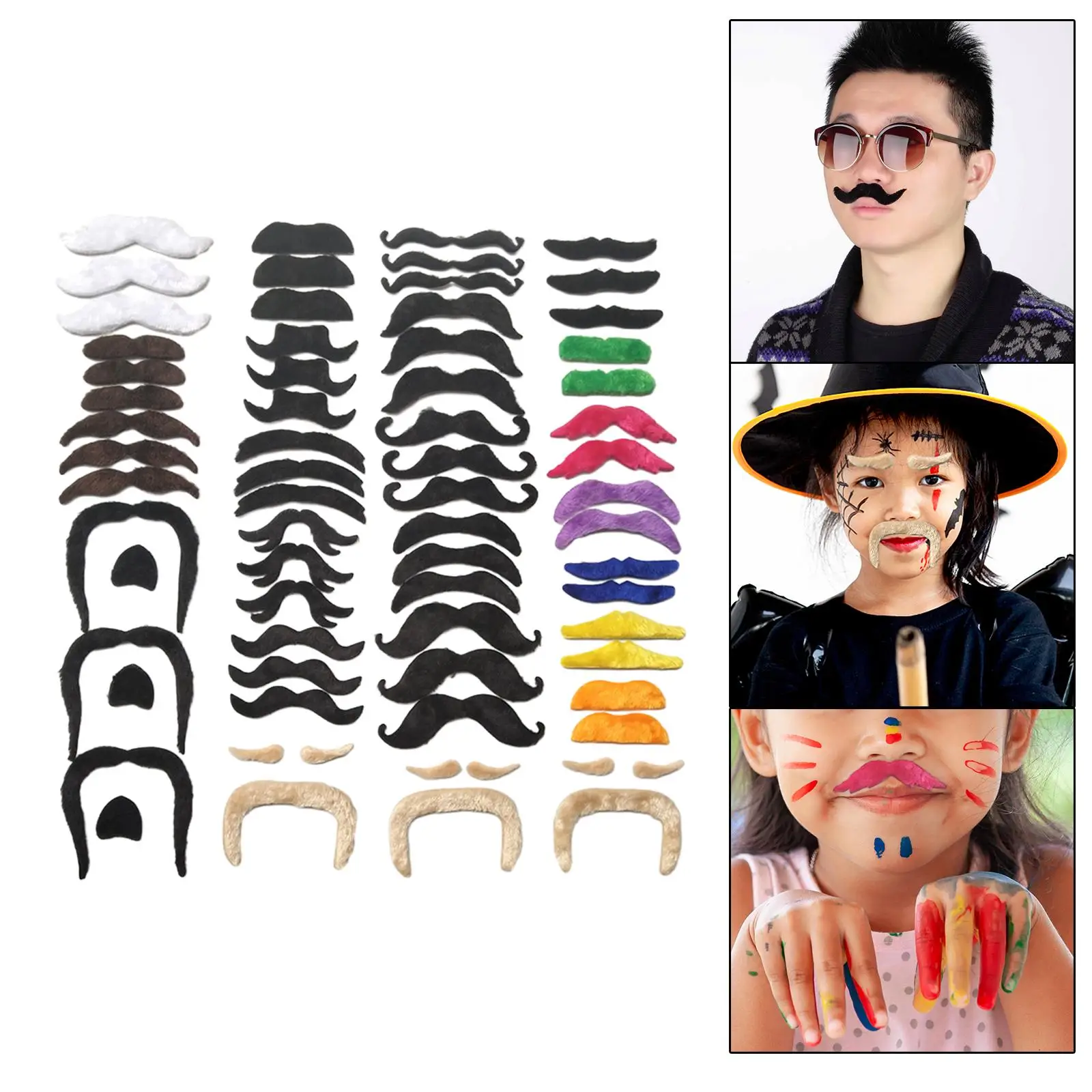 66x Fake Mustaches Hairy Beard Kids Adults 24 Designs Fake Beards Costume