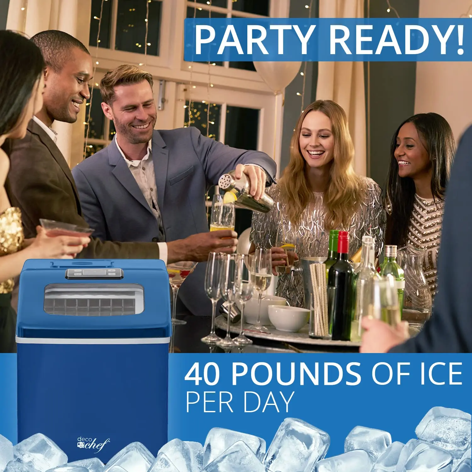Ice Maker,40LB/24H, 24 Full Cubes 15 Minutes, Adjustable Size, Digital Control And Timer, Self-Cleaning, BlueIce Maker Machine