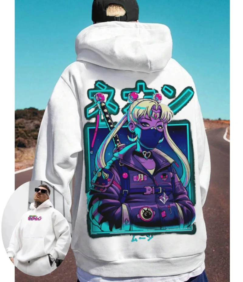 

Pretty Girl Warrior 2025 Moon Hare Print with Pocket Loose Autumn and Winter Y2K Fleece Men's and Women's Hooded Sweatshirt
