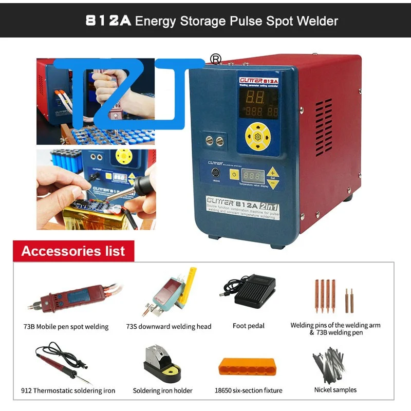 

TZT 812A Energy Storage Pulse Multifunctional Handheld Automatic Spot Welder with 73B Welding Pen for 18650 Battery Group