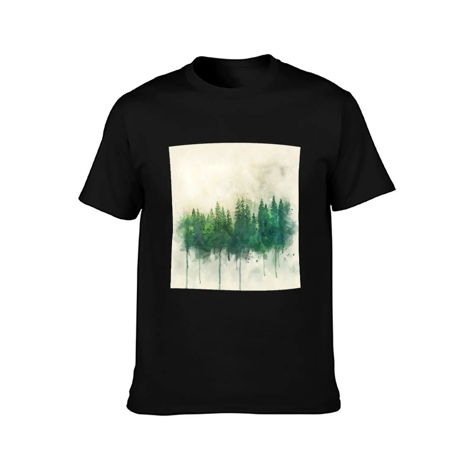 green forest watercolor painting T-Shirt boys whites quick-drying man clothes street wear mens t shirts casual stylish