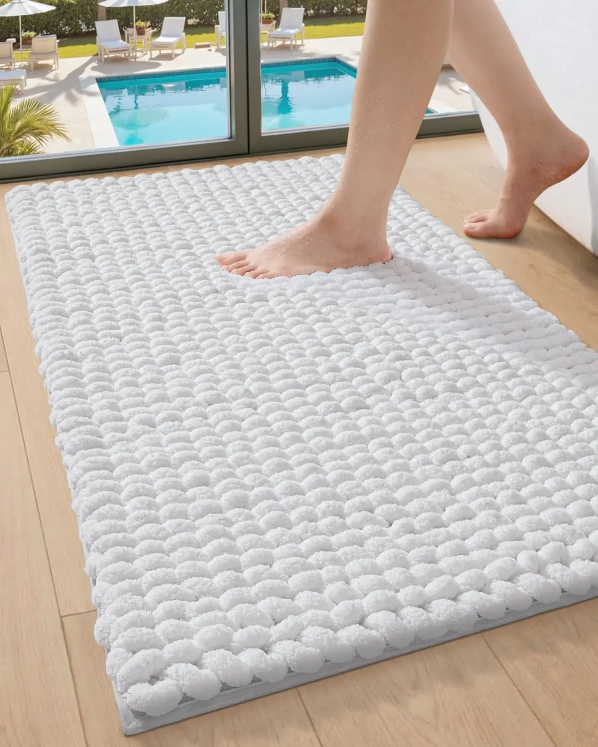 

Luxury Chenille Bath Mat, Non-Slip Washable Super Absorbent Ultra Thick for Shower Floor, White