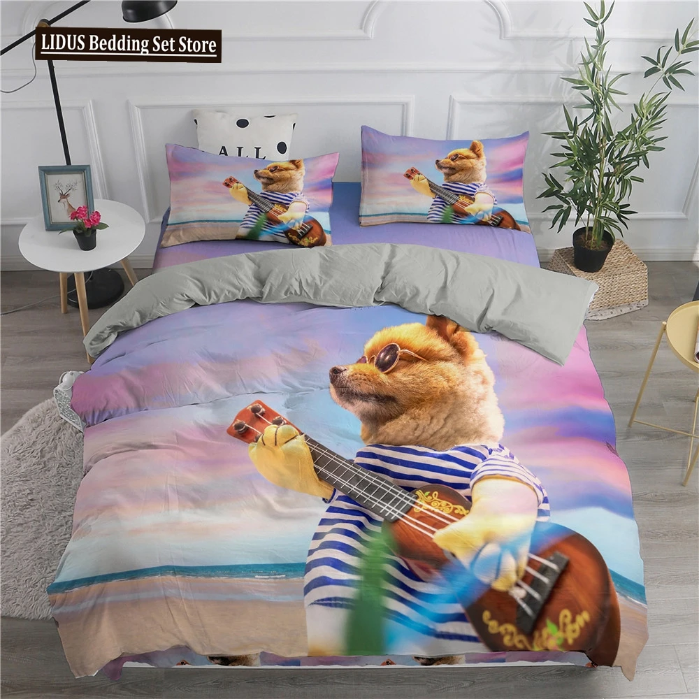 

Pomeranian Dog King Queen Duvet Cover Puppy Bedding Set For Teens Adults Pet Animal Colorful Sky 2/3pcs Polyester Quilt Cover