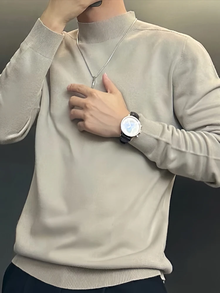 

Мужской зимний трикотажный джемпер с длинным рукавом и высоким воротником, облегающий, однотонный, повседневный топ, молодежный модный тренд