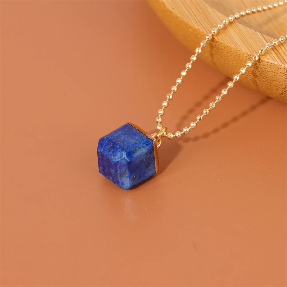 Multiple Shapes Lapis Lazuli Pendants Necklaces High Quality Gold Color Chain Necklace Natural Stone Charm Necklace Women Gift