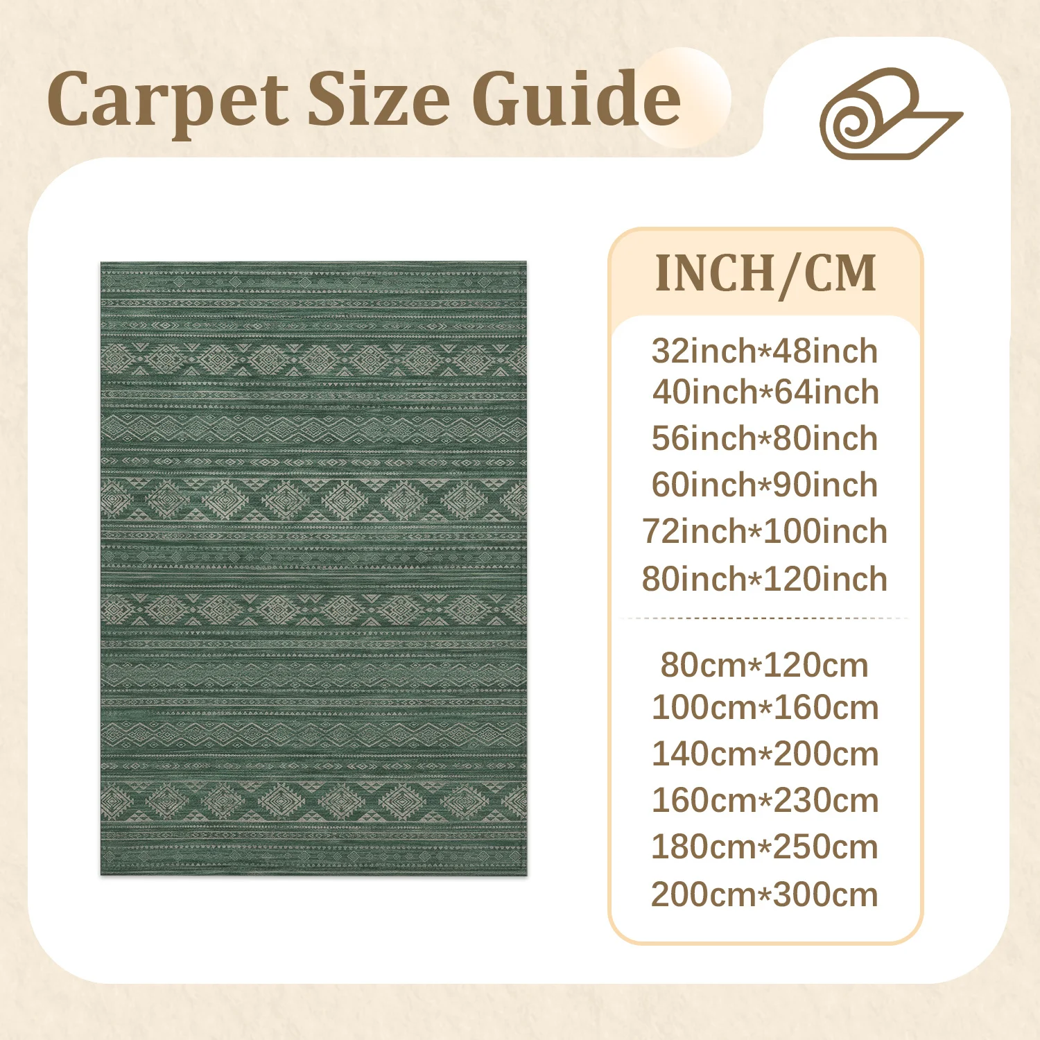 Large Indoor Area Rug, Soft Velvet Low Pile Non-Slip Dotted Backing, Machine Washable Tribal Geometric Striped Muted Sage Green Rug for Living Room, Bedroom, Entryway