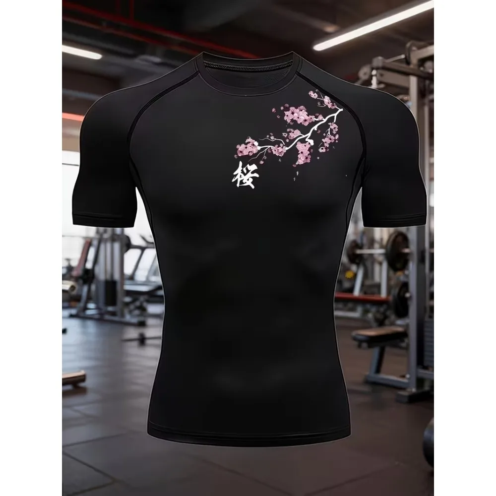 New mens T-shirt fitness short sleeved shirt breathable sweat absorbing quick drying suitable for gym basketball running cycling