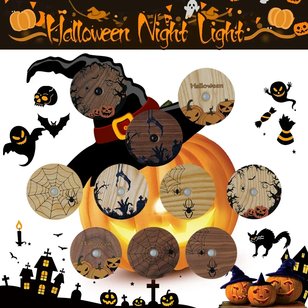 

Хэллоуин Лампа Светодиодный Хэллоуин Деревянный Индукционный Настенный Светильник Призрак Тыква Настенный Светильник Датчик Движения Ночной Свет Хэллоуин Декор