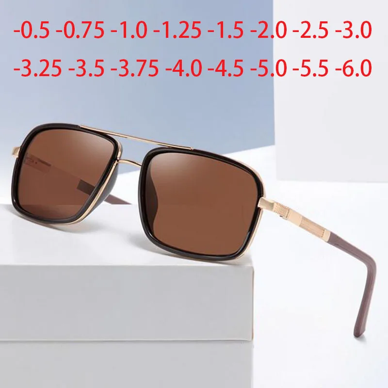 

0 -0.5 -0.75 -1.0 To -6.0 Gray/Tea Lens Prescription Sunglasses Men Polarized Myopia Women Goggle Square Punk Sun Glasses