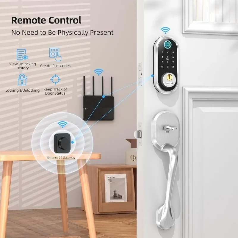 SMONET Smart Door Lock Keyless Deadbolt: Fingerprint Electronic Lock Bluetooth Code APP Touch keypads Work with Alexa