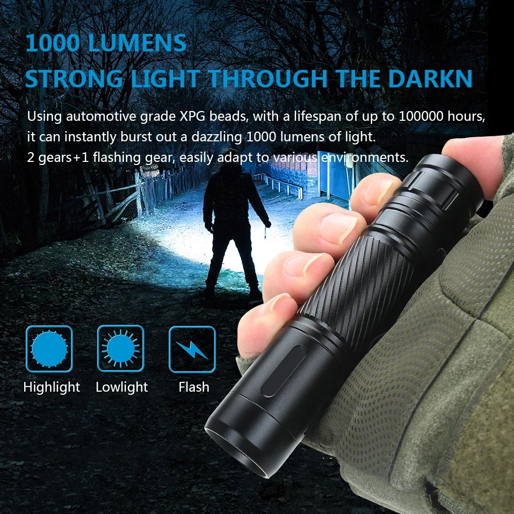 XIWANGFIRE SC8 LED Flashlight 1000LM 18650 Flashlights Portable Pen Clip Rechargeable 1500mah Super Bright IPX6 Emergency Torch