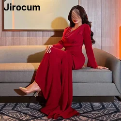 Jirocum Elegantes rotes A-Linien-Abschlussballkleid für Damen, schlichtes Party-Abendkleid mit V-Ausschnitt, knöchellanges Kleid für besondere Anlässe, individuell gestaltet