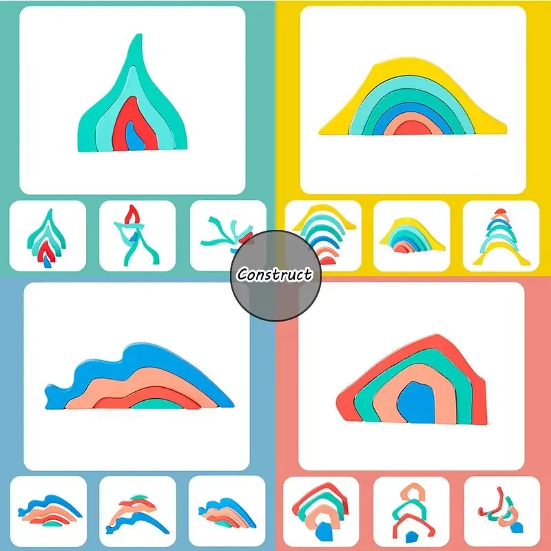 Bambini arcobaleno blocchi di legno gioco da tavolo giocattoli di legno Montessori Parish Color cognitivo 3D costruttore gioco sensoriale giocattolo per bambini