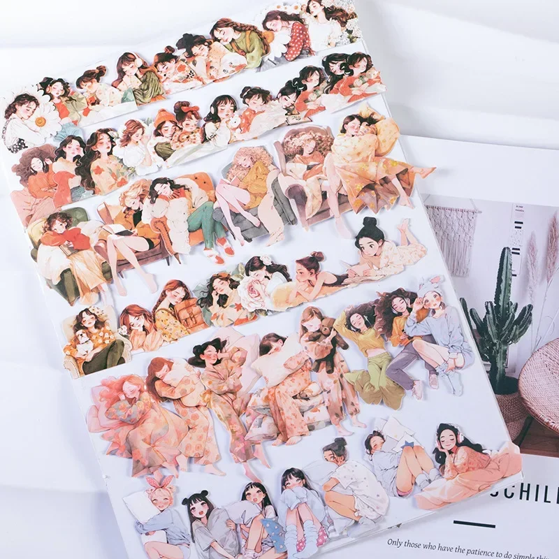 1pack  Laid Back Plan Series Character Scenery Journal Set Stickers for Decoration Collage  1 Design