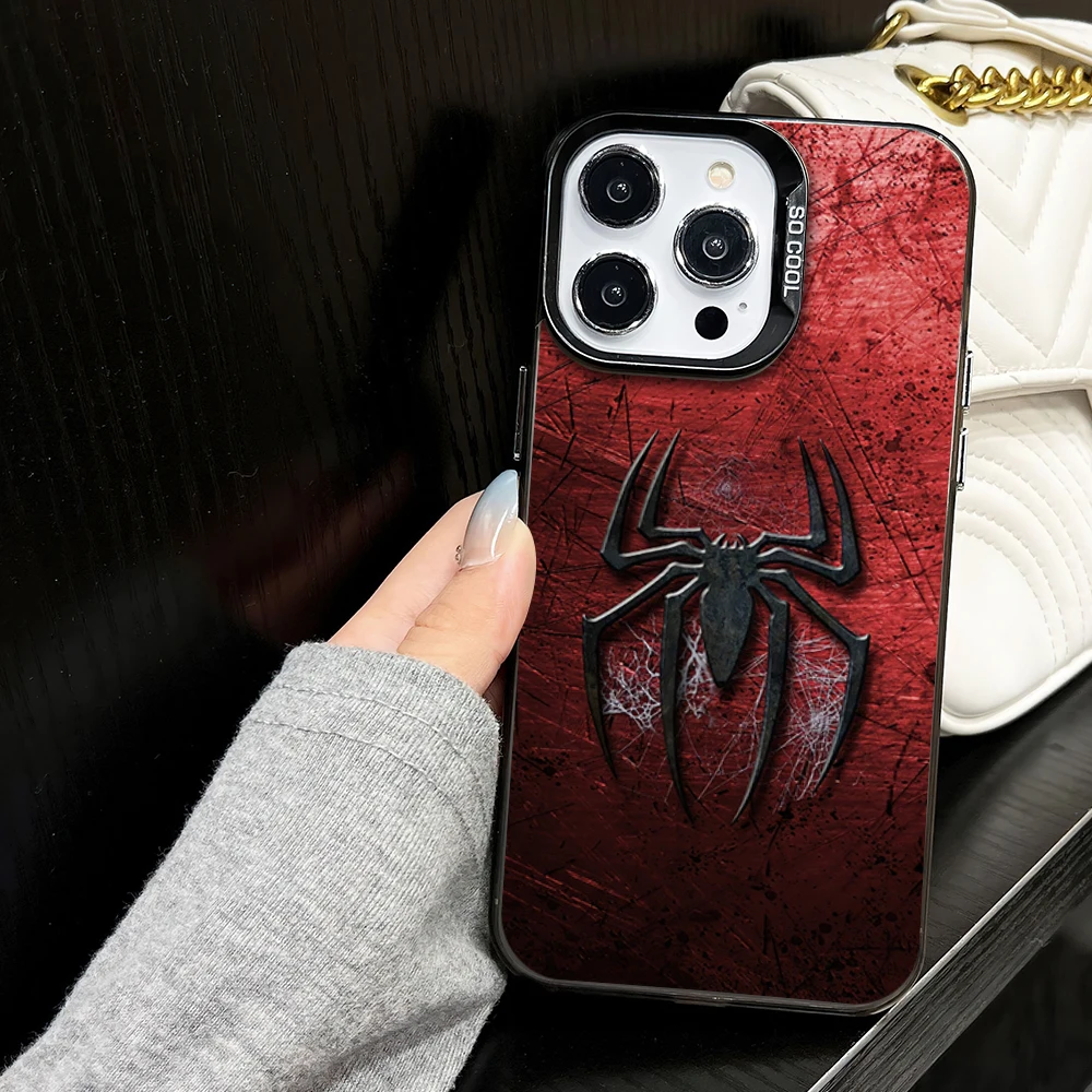 MINISO S-Spider M-Man Cool Phone Case for iPhone 16 12 13 14 15 11 Max Pro Plus Laser IMD Color Shell