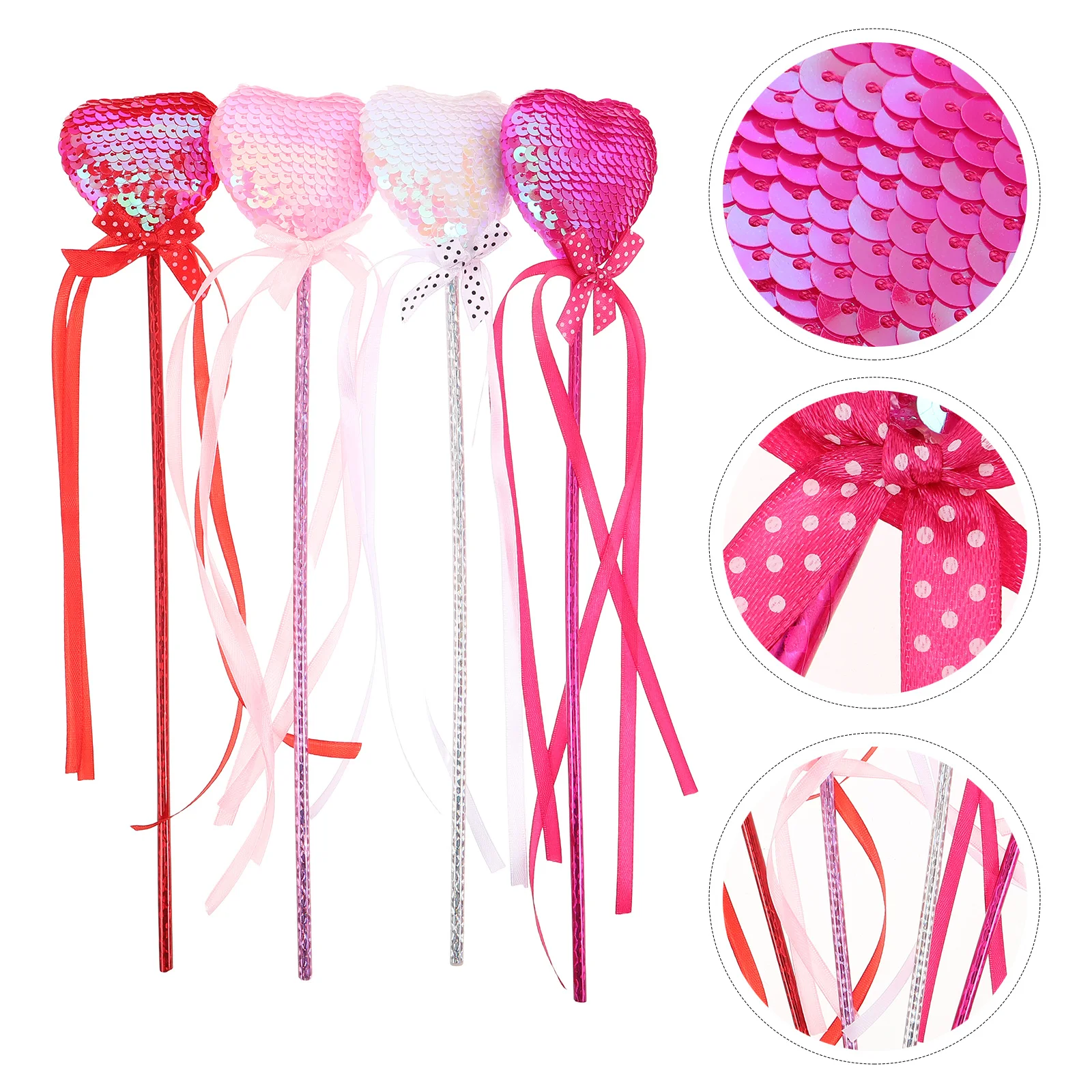 

4Pcs Sequined Heart Fairy Wand Wand for Stage Performance Birthday Party Cosplay Wedding Flower Girl