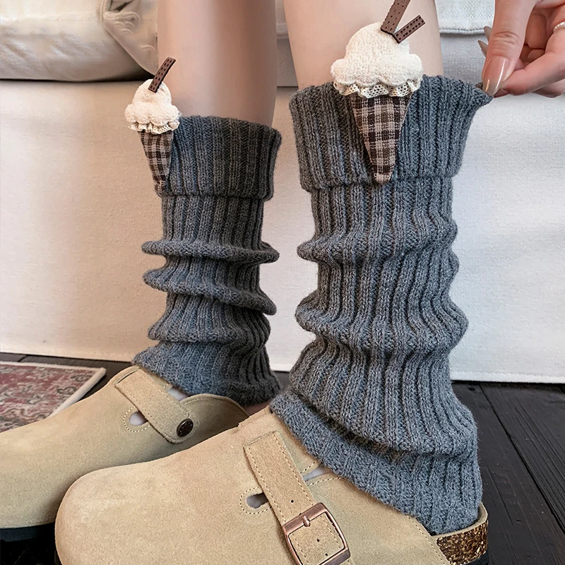 1 Pair Ice Cream Cake Pattern Women Warm Foot Socks Fashionable Jk Cute Sweet Style Soft and Comfortable Casual Calf Cover Socks