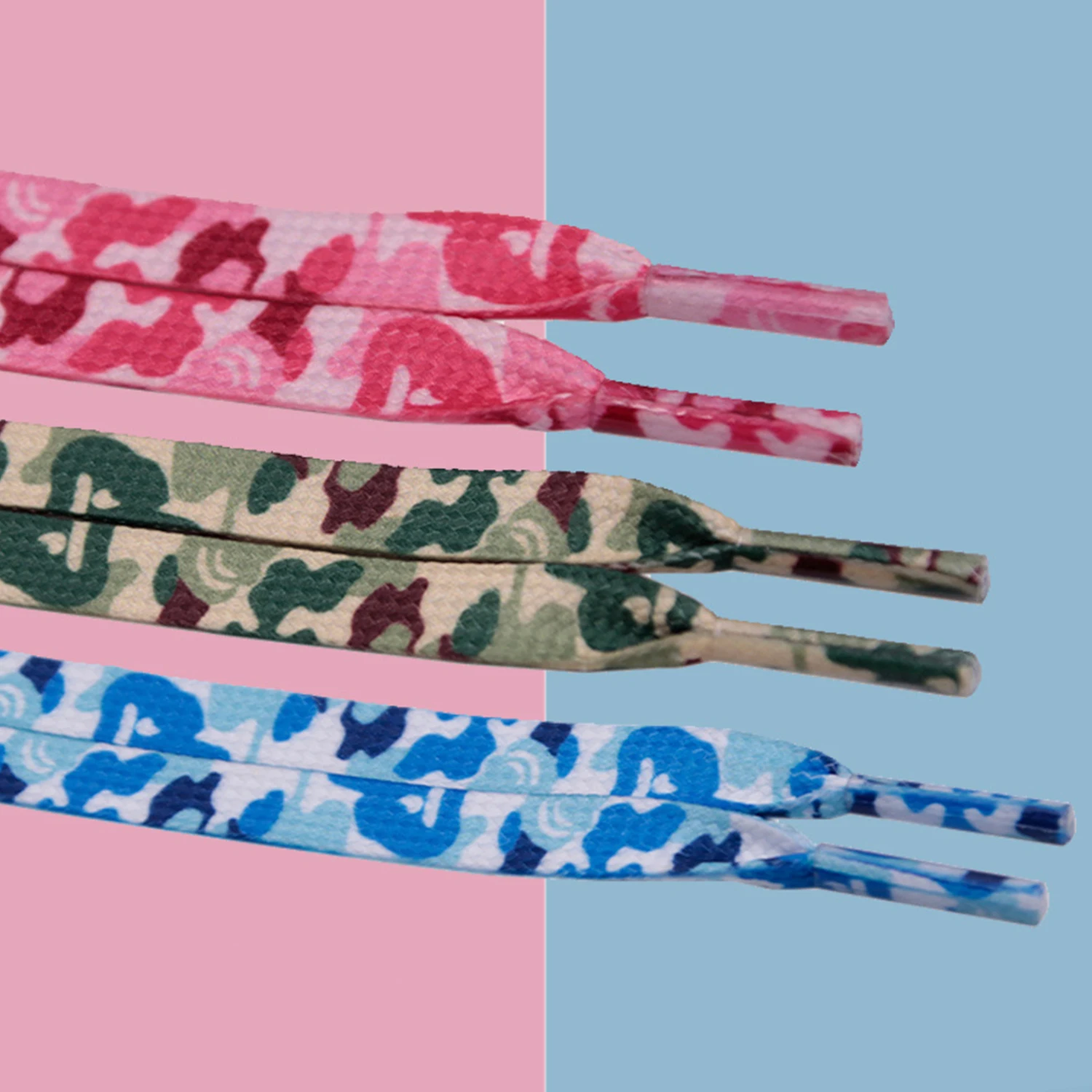 1 Pair Camouflage Pattern Shoelaces Flat Sneakers Shoe Laces Pink/Blue/Green Print Shoelace Outdoor Hiking Sports Shoes Strings