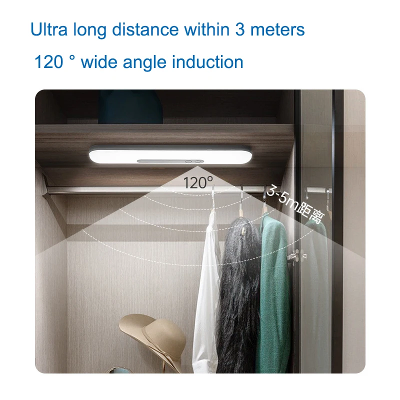 Human Body Sensing Light 18/30cm Rechargeable Under Cabinet Lights Dimmable LED Wardrobe Lamp For Kitchen Closet Stairs Lighting