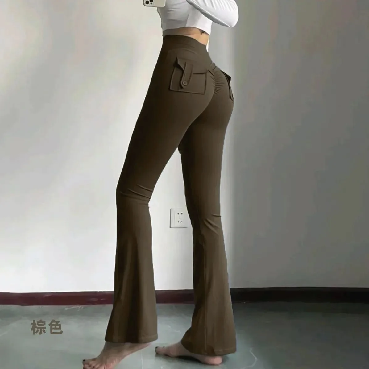 Calças de yoga soltas mulher livremente japonês meados de cintura grosso preto push up alta ootd qualidade tush esporte drapey temperamento ins