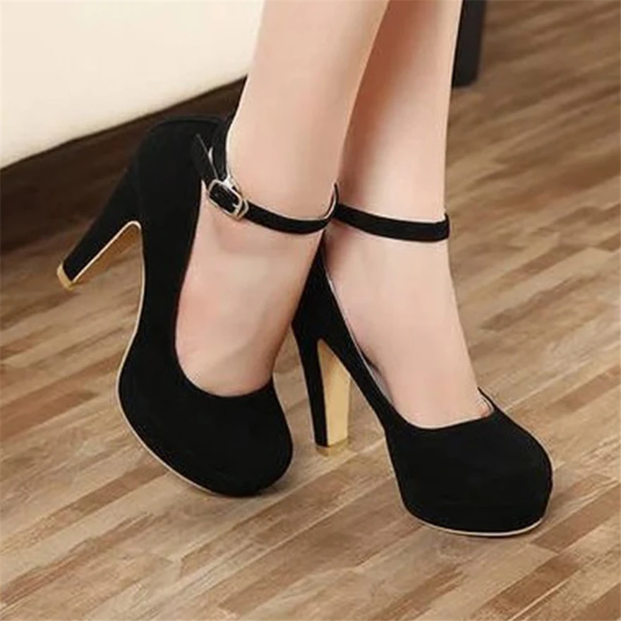 Princess Style Platform Party Shoes 2024 New Korean Fashion Solid Flock Buckle Shallow Women Pumps Ladies Brand High Heels Shoes