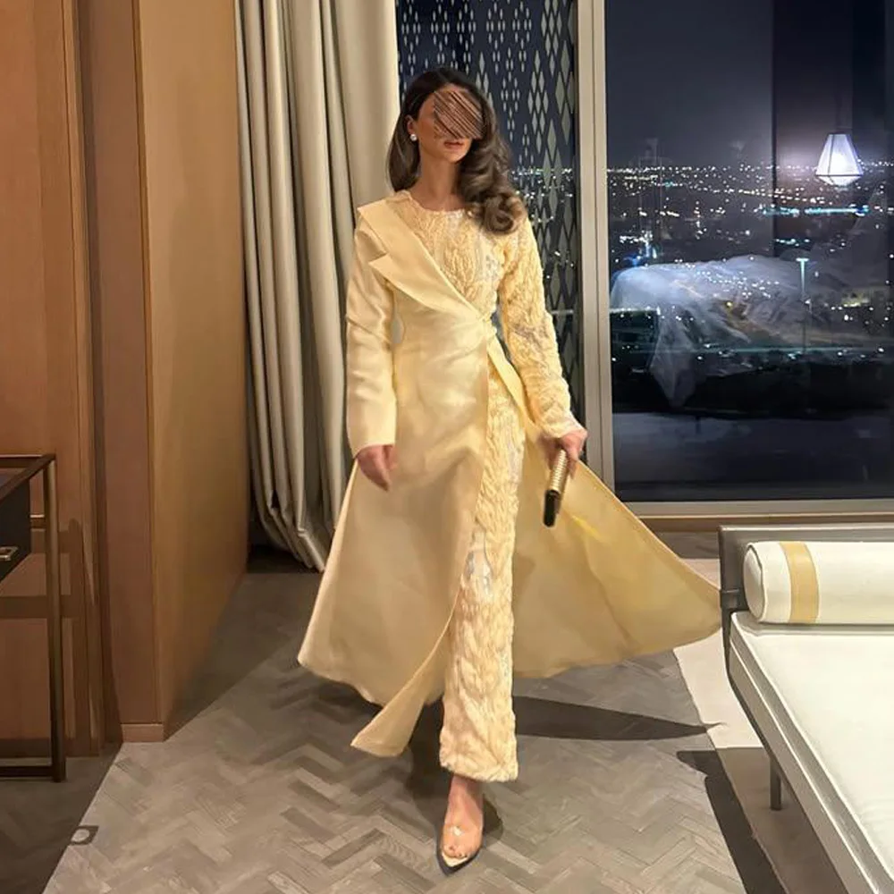Customized Embroidery Jumpsuit Evening Dress O Neck Long Sleeve Pants Outfit for Women Patchwork Special Occasion Clothes