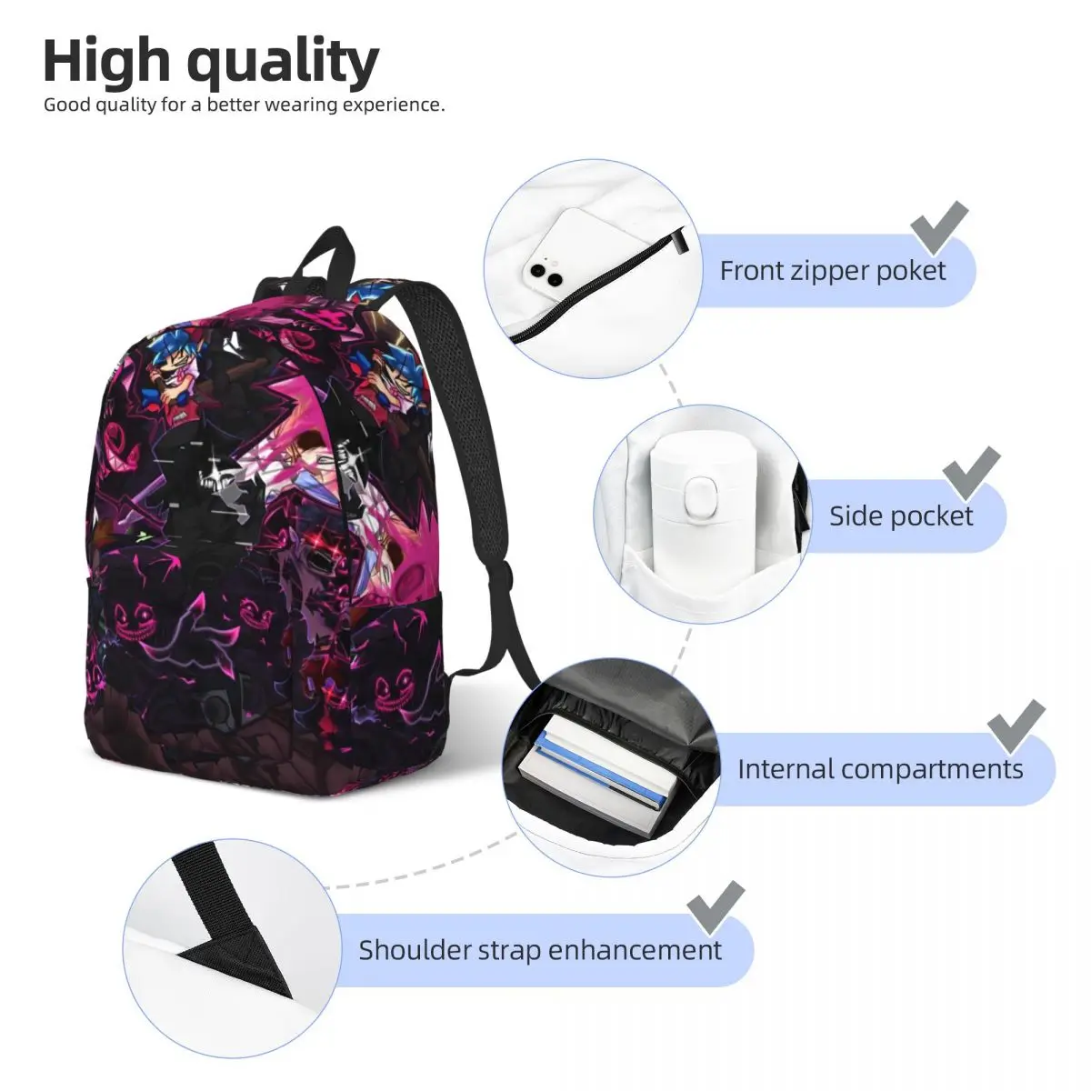 Friday Night Funkin Games Gamer Backpack for Kindergarten Primary School Student Bookbag Boy Girl Kids Daypack Lightweight