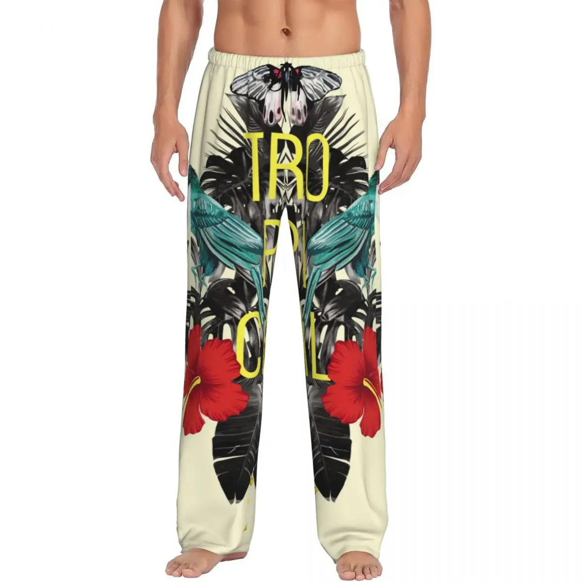 Jungle Palm Banana Leaves Hibiscus Flower Men's Casual Pajama Sleeping Pants Lounge Loose Trousers Comfortable Nightwear