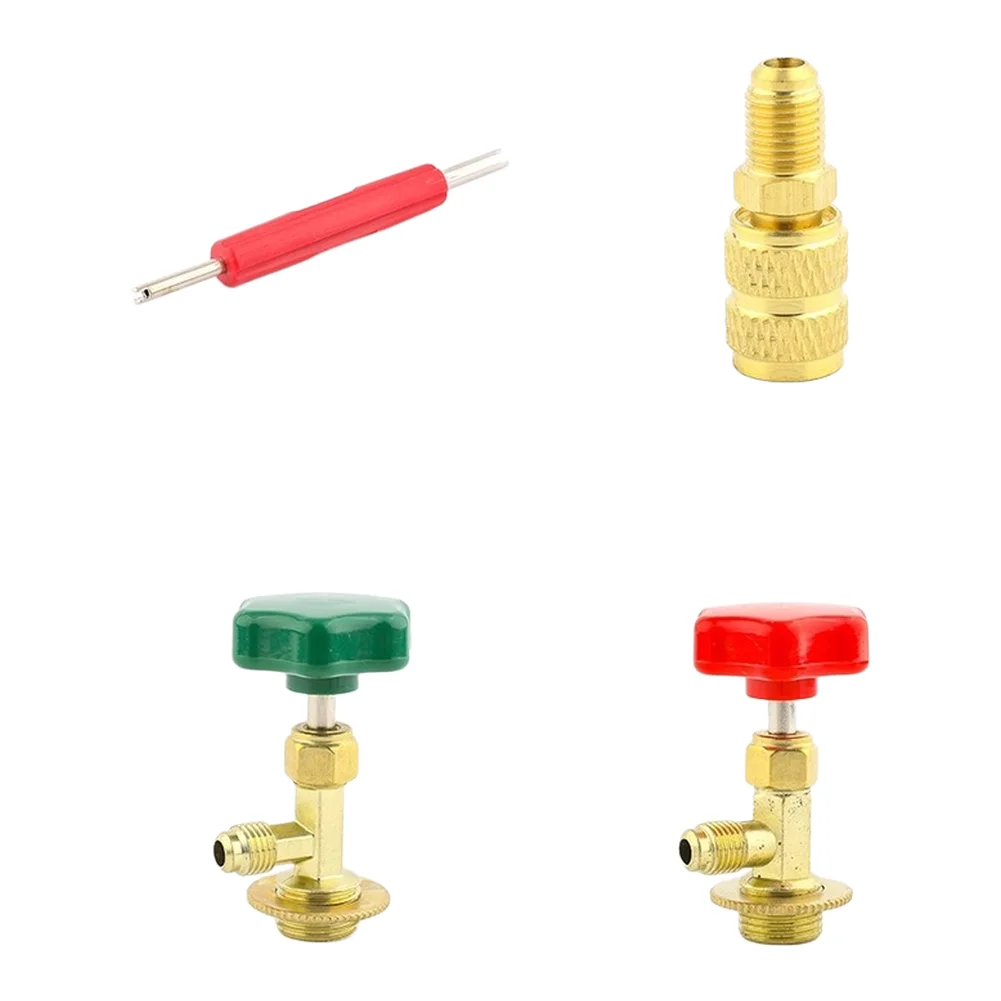 2PCS Brass Manifold Gauge Set With Color Coded Hoses For R12 R502 Auto AC System Pressure Testing And Recharging Kit