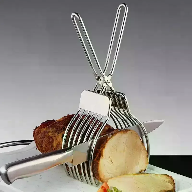 1 Pcs Stainless Steel Roast Meat Bread Cutting Tongs Effortless Slicing Food Holder Handheld Cheese Cutter Kitchen Supplies