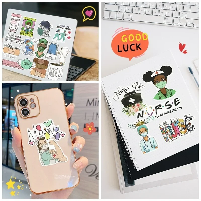 Imagem -05 - dos Desenhos Animados Enfermeira Adesivos Bonito Anjo em Branco Adesivos Faça Você Mesmo Telefone Móvel Scrapbook Adesivos Decorativos 50 Peças