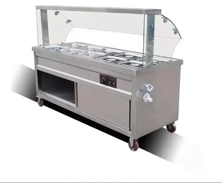 Freistehendes Restaurant Buffet elektrische thermische Edelstahl Glasscheibe Bain Marie Food Warmer Theke mit Schrank