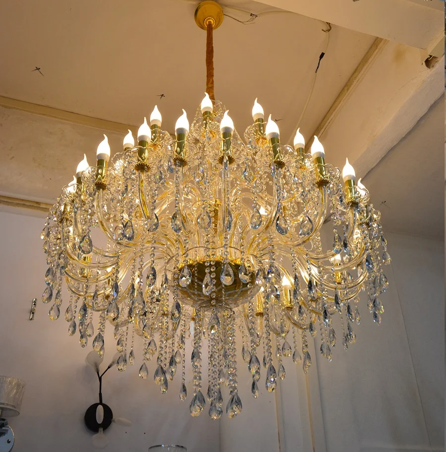 

Large Crystal Chandeliers For High Ceilings Foyer Hotel K9 Quality Diameter 120cm 36 Lamps Crystal Fixtures Lighting Chandelier