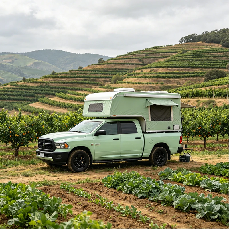 All Terrain Truck Camper Shell with Waterproof Elevated Tent for Off Grid Camping and Long Distance Travel Adventures