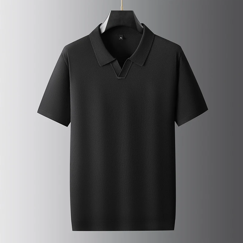 Designer Collar Luxury Men Sweater Knitted Short Sleeve All Match Autumn Quality Viscose Blends Silky Stretchy Sueters De Hombre
