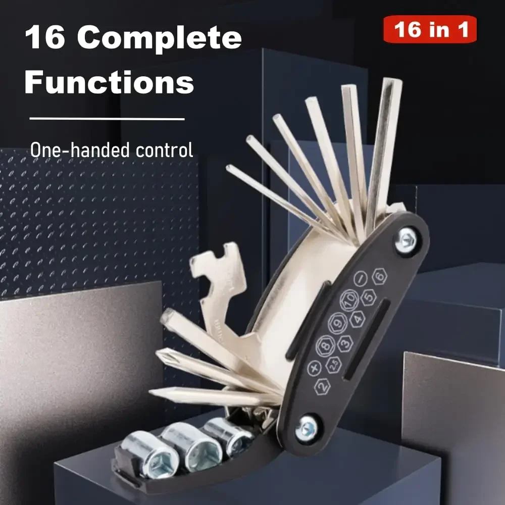 16 in 1 Multifunction Hexagonal Screwdriver Socket Wrench Repair Tools Portable Folding Accessories