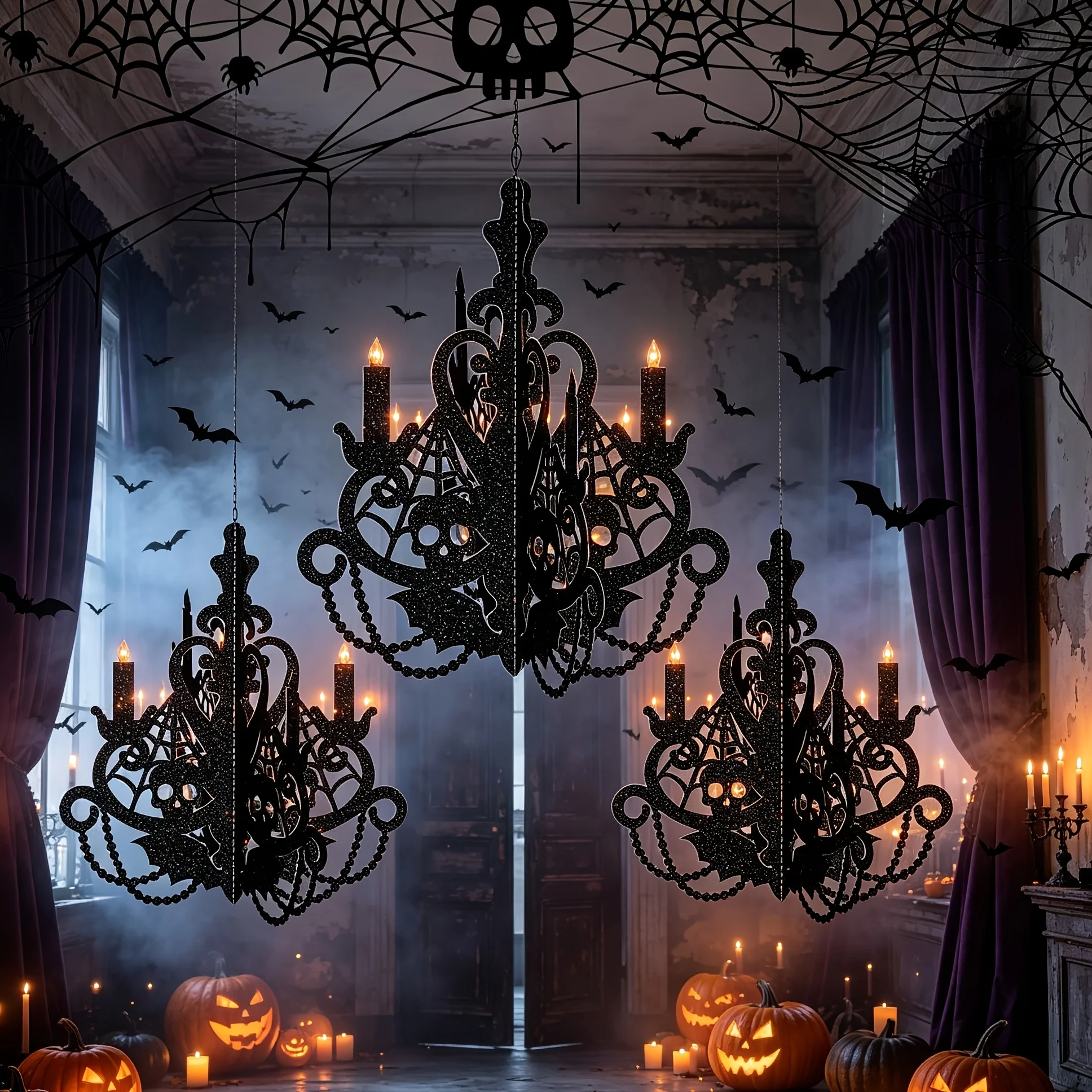 3-teiliges Halloween-Kerzenleuchter-Hängelampen-Set, Deko für gruselige Geisterhäuser, Party-Decken-Hängeornamente, Halloween-Party-Dekoration. – Detail 4