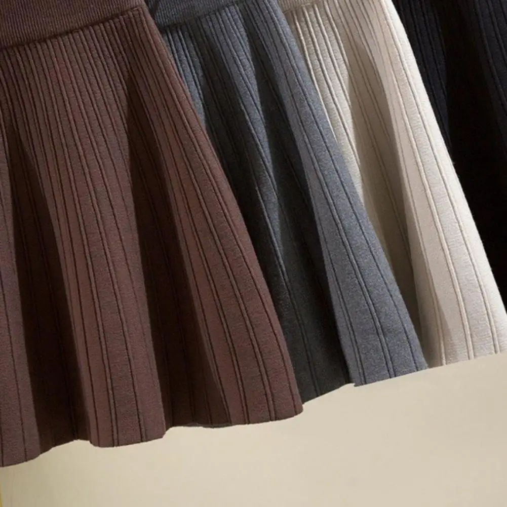 

Knitted Solid Midi Skirt for Women Spring Autumn New Korean All-match High Waist Fashion A-line Skirt Vintage Elegant Clothing