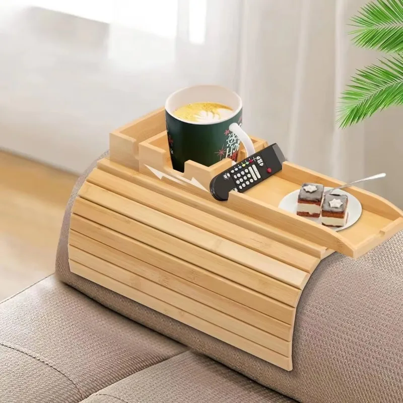 2-in-1 bamboo sofa + armrest + tray, foldable sofa side table
