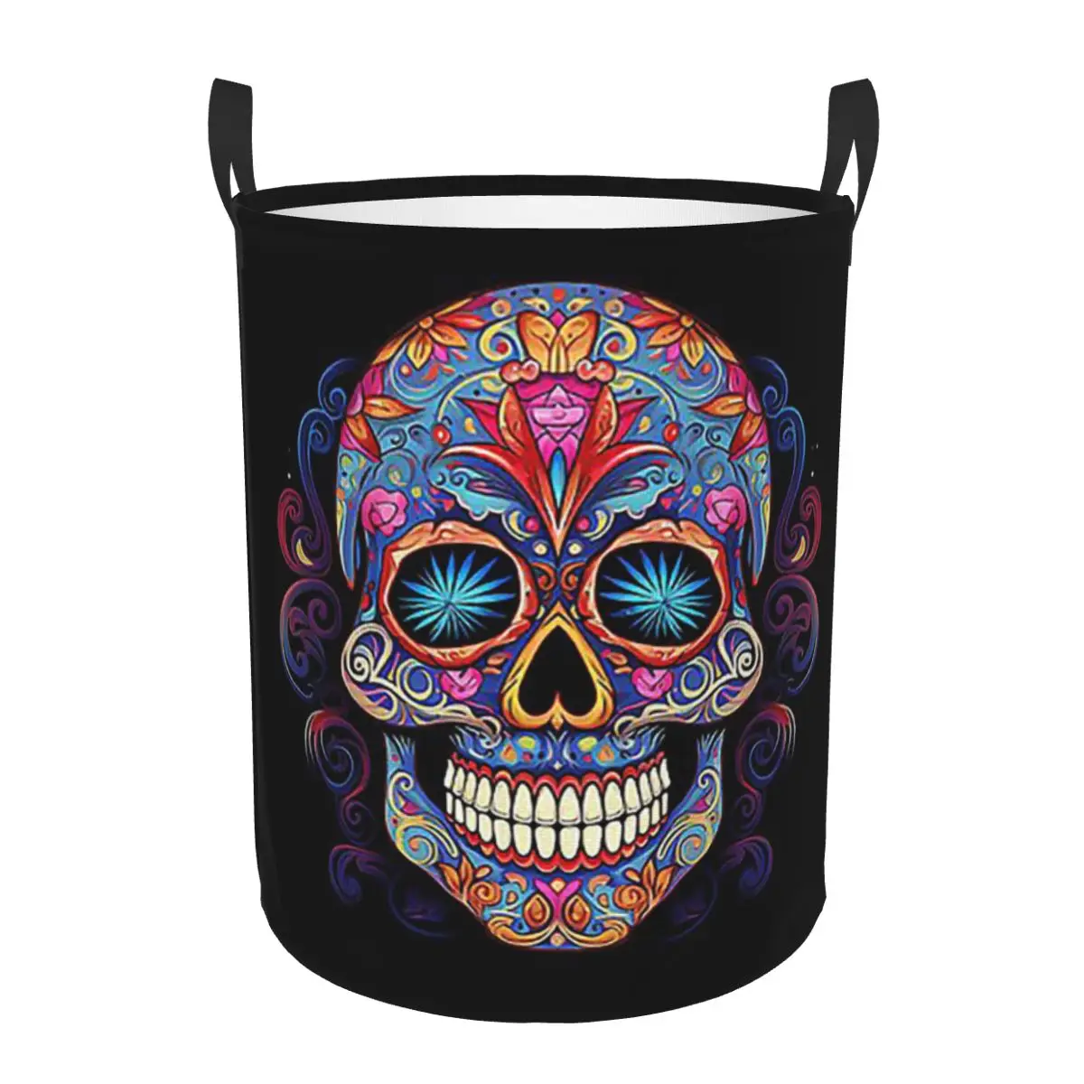 Mexican Sugar Skull Day Of The Dead Sugar Skull Laundry Baskets Dirty Clothes Toys Sundries Storage Basket Large Bag For Home