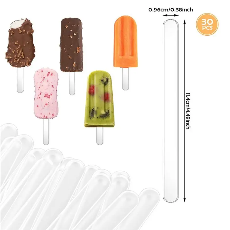 Limited Stock-FF 90PCS Sticks 4.5 Inch Acrylic Cakesicle Sticks Reusable Ice Popsticks Plastic Sticks (Clear)