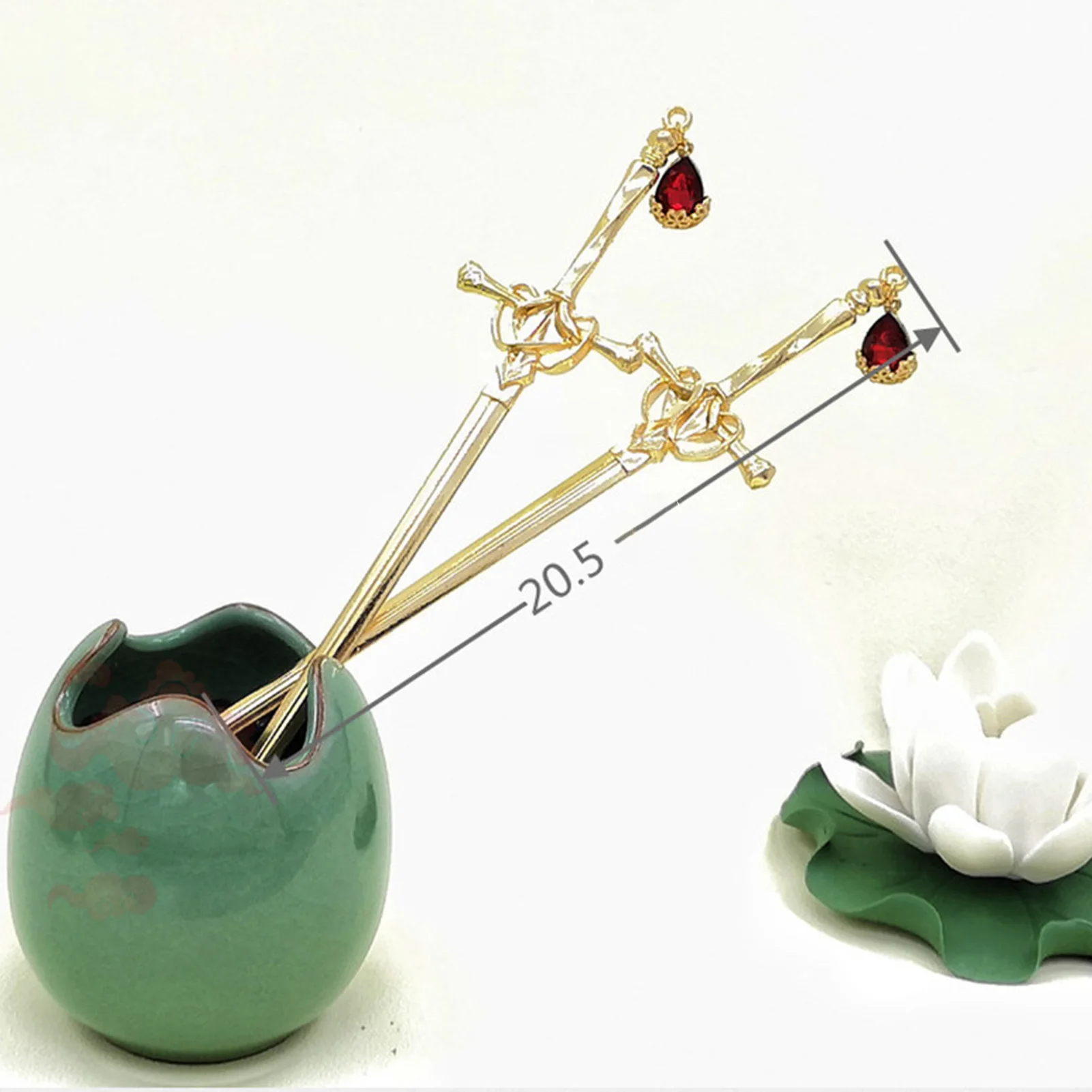 Exquisite Hair Stick Metal Sword Shape for Hanfu Updo Styling Traditional Chinese Hairpin Red Retro Jewelry Women