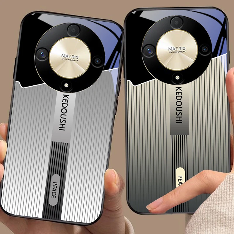 ストライプグラデーショングレー Honor 50 70 30 90 200 X5 X5b Plus X6 X8 4G 9 X9c Smart 30 Max Magic 4 5 Pro 7 Lite ガラス製スマホケース