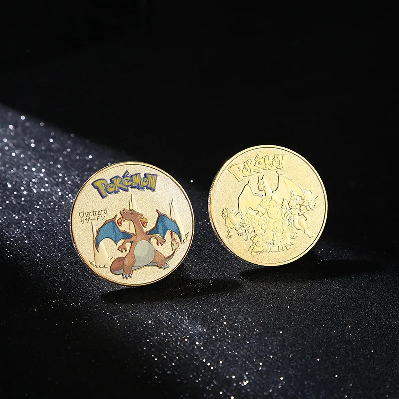 عملات البوكيمون الذهبية المعدنية Mewtwo عملات أنيمي عملة تذكارية Charizard بيكاتشو الذهبي البوكيمون بطاقات عملة معدنية مستديرة اللعب