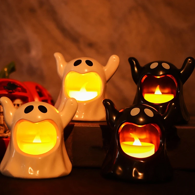 Kawaii Halloween Day Of The Dead Led Candle Dia De Muertos Holder Ghosts Luminous Lamp Halloween Candlesticks Led Flame Candles