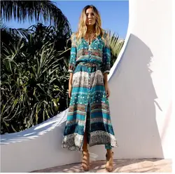 NEW Boho dress chic floral print maxi long desses V-neck hippie women dresses 2017 Casual bohemia brand clothing Boho XXXL