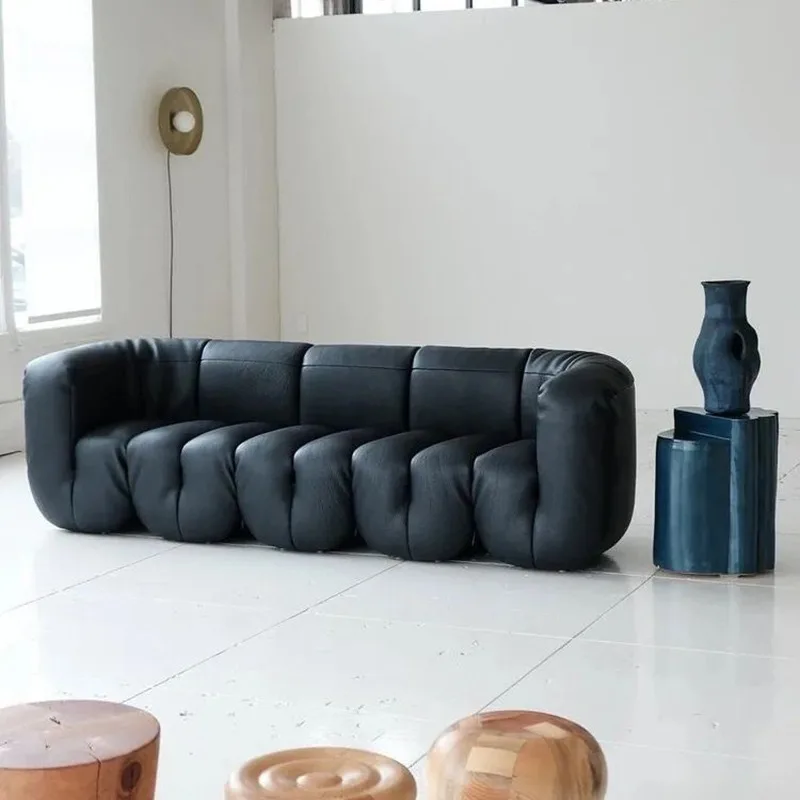 Nordic U-Shaped Extendable Modular 3 Seater Sofa Set Italian Designer Retro Black Leather Sponge Multifunctional for Boutique view 4